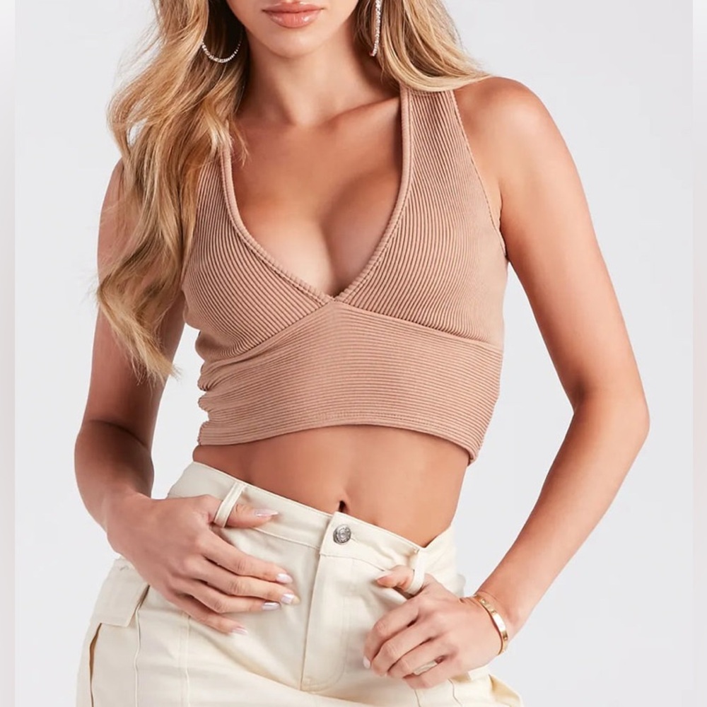 Windsor Tan Ribbed Crop Tank Top - Picture 7 of 7